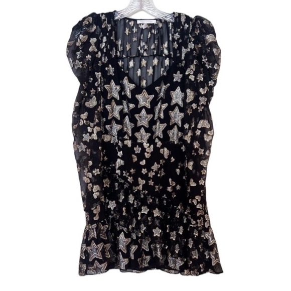 LoveShackFancy Dresses & Skirts - LoveShackFancy Silk Blend Black Gold Star Butterfly Preppy Metallic Mini Dress 6